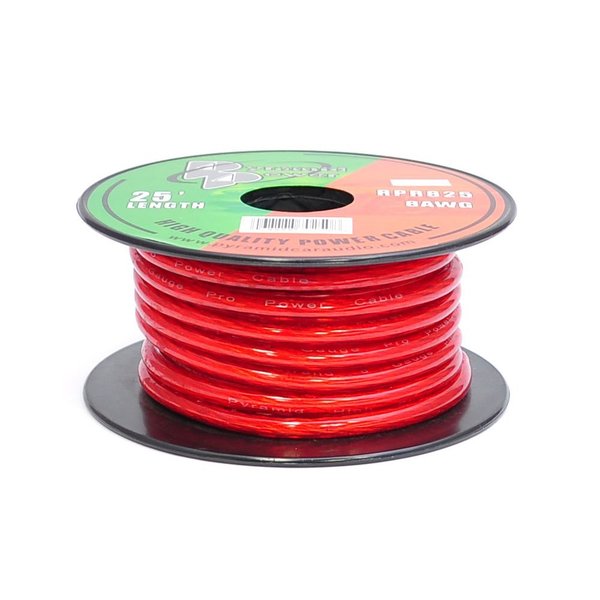 Pyramid 8 Gauge Clear Red Power Wire 25 Ft. Ofc RPR825